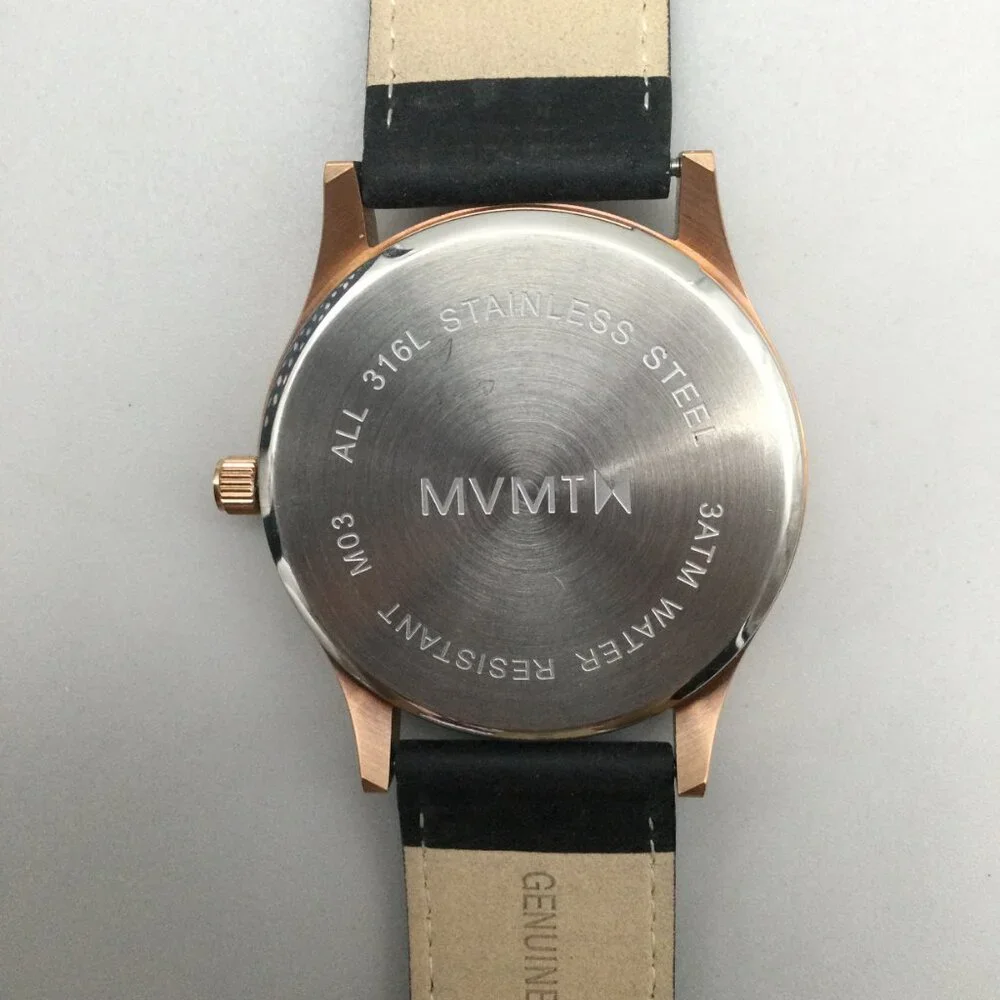 MVMT Watch Men 45mm Rose Gold Black Dial Date Leather Band New Battery